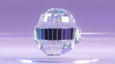 Elmas Daft Punk miğferi yan yana döner. Beyaz mavi renk. Müzik grubu. Kusursuz döngünün 3 boyutlu animasyonu. Yüksek kalite 4k görüntü