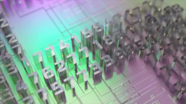 Mikro devre şeklinde dolar logosu. Ödeme sistemleri. Elektronik işlemler. Dijital para birimi. 3D animasyon. Yüksek kalite 4k görüntü
