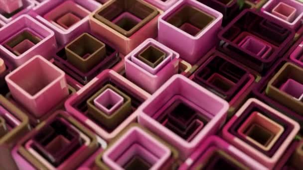 Koncepcja Abstrakcji Kwadratowe Rurki Układają Się Siebie Różowy Brązowy Fioletowy — Wideo stockowe