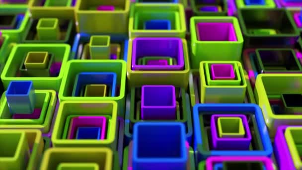 抽象概念 正方形のチューブが重なり合っています 緑青紫色 シームレスなループの3Dアニメーション 高品質4K映像 — ストック動画