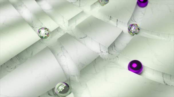 Diamond Metal Glass Balls Roll White Marble Labyrinth Animation Seamless — Stock Video
