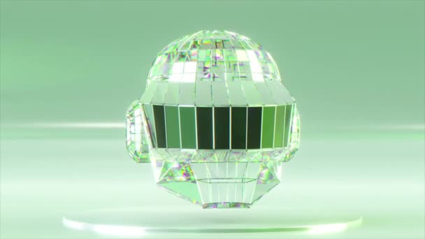 抽象的概念 钻石头盔转动了音乐团体Daft Punk 白色的绿色 3D动画无缝循环 高质量的4K镜头 — 图库视频影像