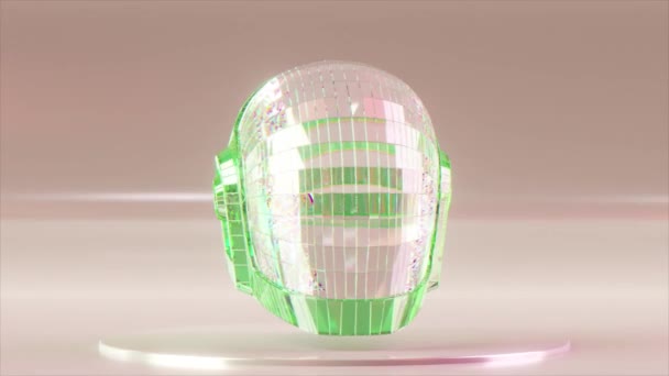 抽象的概念 钻石头盔转动了音乐团体Daft Punk 白色的绿色 3D动画无缝循环 高质量的4K镜头 — 图库视频影像