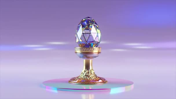 ダイヤモンドの卵は回転台の上で上げられ 下げられます イースターだ ピンクブルーの色 シームレスループの3Dアニメーション 高品質4K映像 — ストック動画