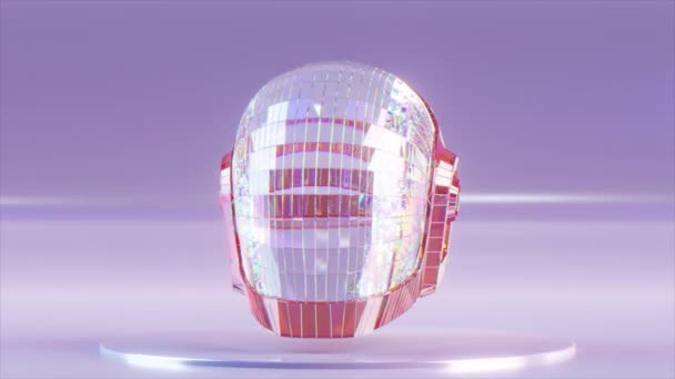 ダイヤモンドダフトパンクヘルメットは横に振動します ホワイトピンク色 音楽グループ シームレスループの3Dアニメーション 高品質4K映像 — ストック動画