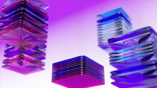 Kolorowe Abstrakcyjne Karty Obracane Układane Stosy Przejrzyste Płaskie Kwadratowe Obiekty — Wideo stockowe
