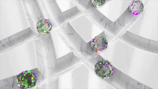 Koncepcja Gry Diamentowe Kulki Toczą Się Labiryncie Białego Marmuru Animacja — Wideo stockowe