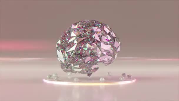 Conceito Abstrato Grandes Cérebros Diamante Giram Plataforma Cor Branca Rosa — Vídeo de Stock