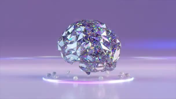 Concepto Abstracto Grandes Cerebros Diamante Giran Plataforma Color Azul Blanco — Vídeo de stock