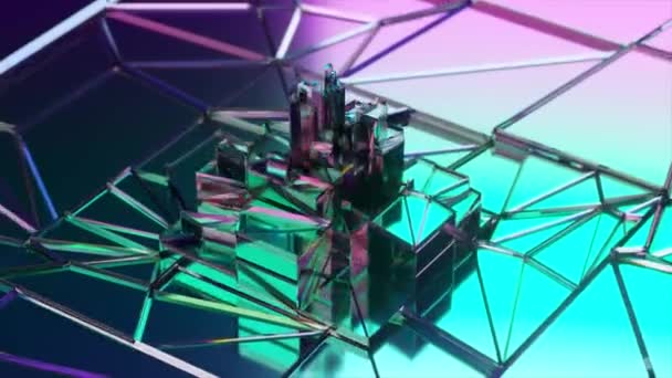 暗い壊れたガラスの渦 長方形の形状 黒紫色のターコイズ色 モザイク シームレスループの3Dアニメーション 高品質4K映像 — ストック動画