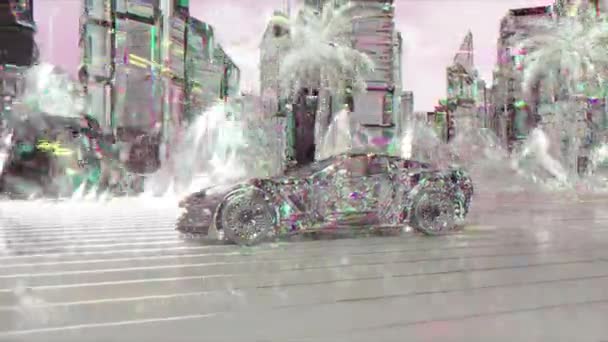 未来主义概念 钻石跑车驶过钻石城 3D动画无缝循环 高质量的4K镜头 — 图库视频影像