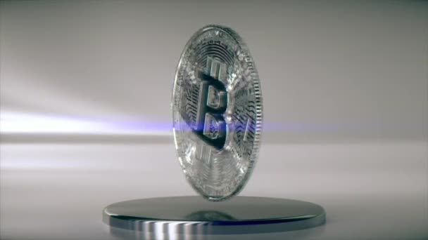 Cryptocurrency Mining Concept Diamond Bitcoin Rotates Metal Platform Coin Animation — Stock Video