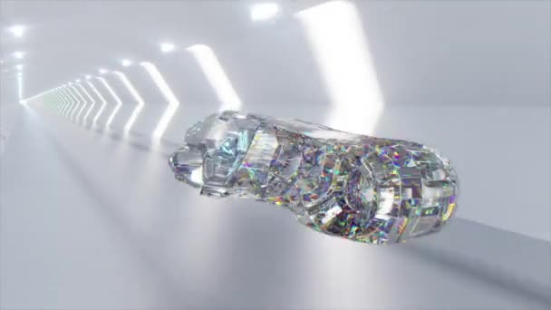 Jövő Technológiáinak Fogalma Gyémánt Autó Átrepül Egy Fehér Fényalagúton Animáció — Stock videók