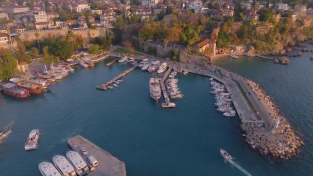 Vista Aerea Incredibile Porto Vecchio Mare Con Barche Mare Nella — Video Stock