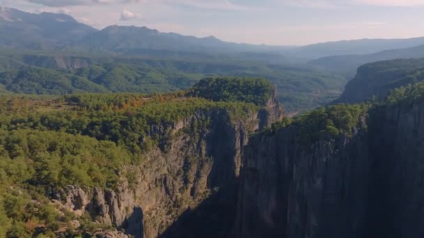Videooptagelser Fra Drone Der Flyver Kløft Bjergområde Solrig Dag Grønne – Stock-video