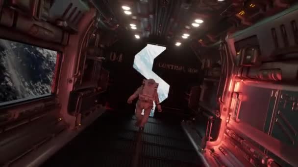 Астронавт Сбежал Космическом Корабле Открытие Ворот Видом Планету Земля Концепция — стоковое видео