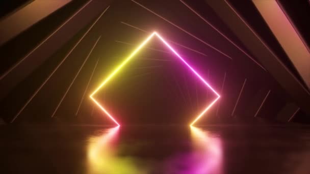 Futuristic Background Entrance Tunnel Form Neon Pink Yellow Rhombus Square — Stockvideo