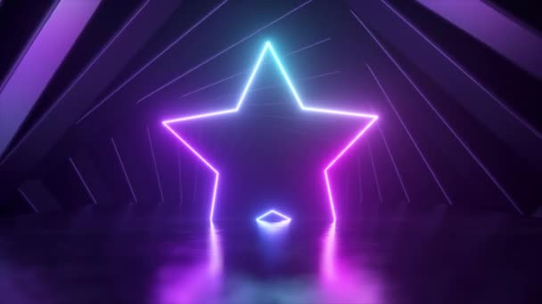Neon Figure Star Stage Dark Blue Square Frames Rotate Background — Stockvideo