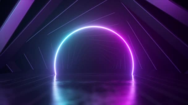Futuristic Background Entrance Tunnel Form Blue Neon Arch Square Frames — Stockvideo