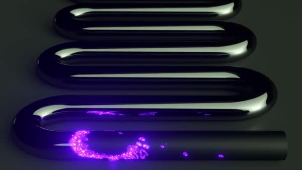 Purple Neon Particles Move Black Glossy Tube Chemical Reaction Change — Stok video