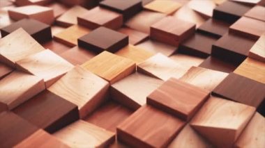 Abstract concept. Wooden rectangular shapes move up and down. Wooden block. Mosaic. 3d animation. High quality 4k footage