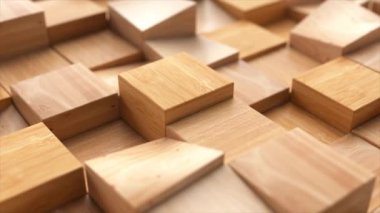 Wooden square parts of the mosaic randomly rise and fall down. Dynamic geometric objects. Moving steps. High quality 4k footage