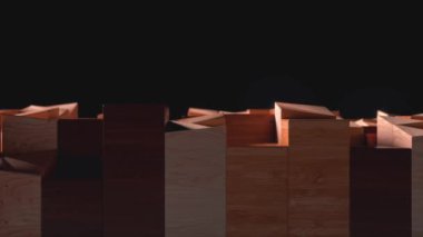Side view of the wooden figures that rise against a dark background. Dark and light wood. Wave. High quality 4k footage