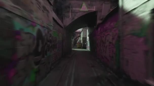 Empty Abandoned Street Unnatural Lighting Color Filter Closed Windows Doors — Stock video