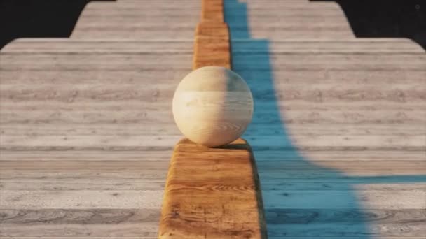 Ball Similar Jupiter Rolls Wooden Track Road White Boards Animation — Stockvideo