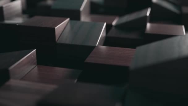 Wooden Cube Figures Move Abstraction Dark Wood Chaotic Movement Straight — Stok video