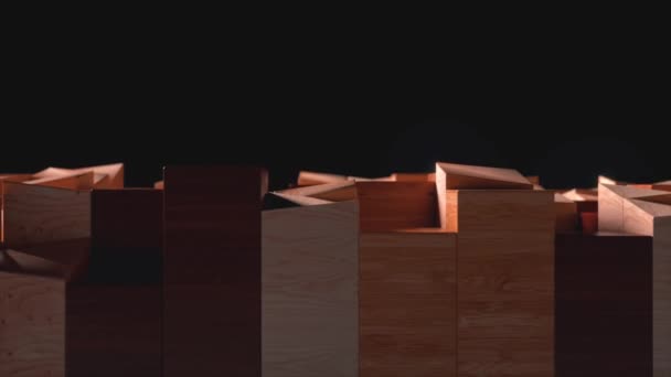 Side View Wooden Figures Rise Dark Background Dark Light Wood — Vídeos de Stock