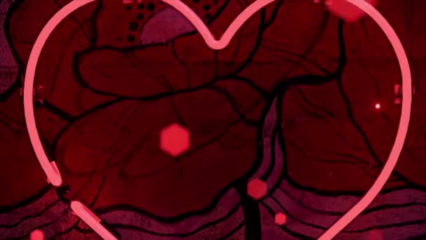 Red Neon Heart Blinking Red Diamond Shaped Particles Fly Abstract — Vídeo de stock