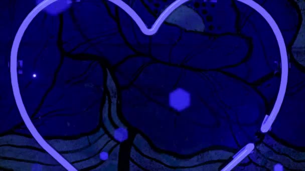 Blue Neon Heart Flashes Neon Light Wall Blue Diamond Shaped — Vídeo de stock