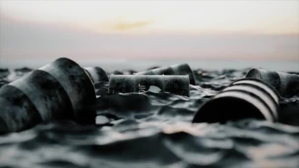 Empty Oil Barrels Float Sea Oil Oil Concept Black Gold — Vídeos de Stock