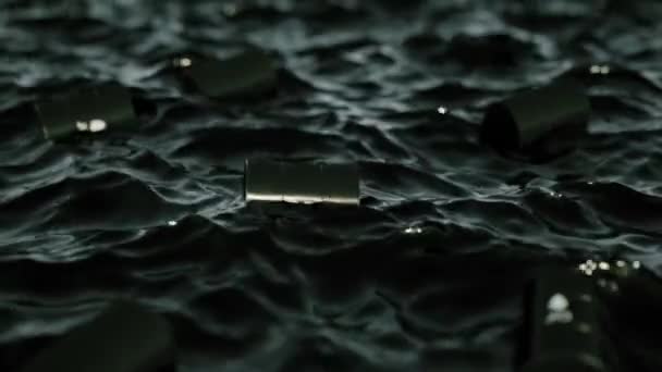 Oil Spill Oil Concept Empty Oil Barrels Surface Oil Sea — Stok video