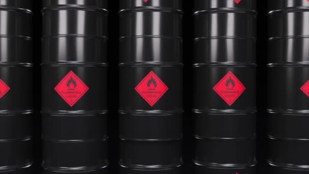 Black Barrels Oil Combustibles Flammable Toxic Waste Pollution Animation Seamless — Αρχείο Βίντεο