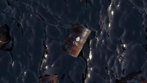 Top View Iron Barrels Floating Oil Sea Toxic Materials Environmental — Stok video