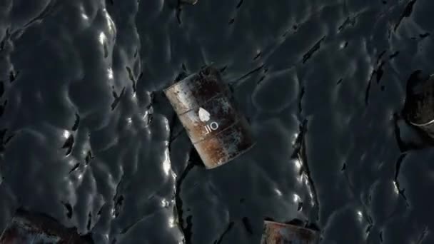 Top View Iron Barrels Floating Oil Sea Toxic Materials Environmental — Stok video