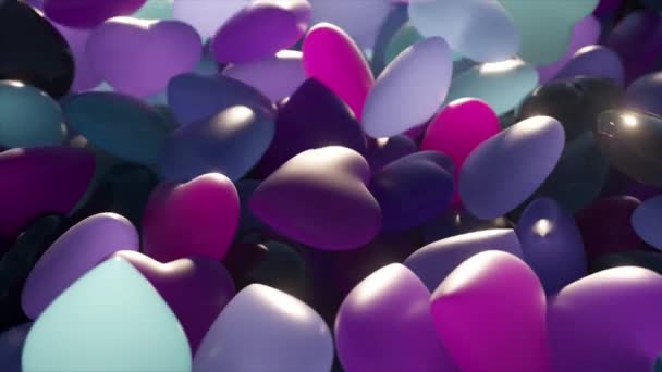 Love Concept Neon Heart Jumps Pile Transparent Purple Heart Shaped — Αρχείο Βίντεο