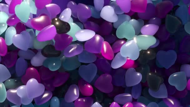 Love Concept Neon Heart Jumps Pile Transparent Purple Heart Shaped — Vídeos de Stock