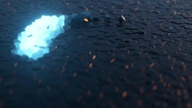 Parlak canlı bir nesne fayansın altında daireler çiziyor. Mavi neon rengi. Kusursuz döngünün 3 boyutlu animasyonu. Yüksek kalite 4k görüntü