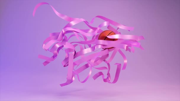 Concepto Deportivo Baloncesto Pasará Por Las Cintas Rosadas Flotantes Color — Vídeos de Stock