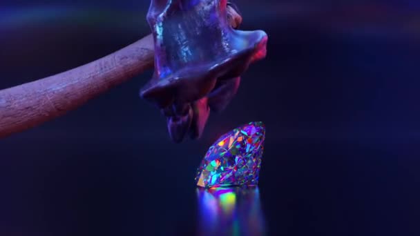 Abstract Concept Hammer Spreads Hitting Large Diamond Liquid Form Sparkling — Stockvideo