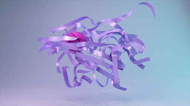 体育概念 紫罗兰色的篮球将通过漂浮的紫带 蓝色粉红摘要背景 高质量的4K镜头 — 图库视频影像