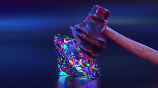 坚硬的大钻石当锤子碰到宝石时 它变成了液体 神奇的 3D动画 高质量的4K镜头 — 图库视频影像