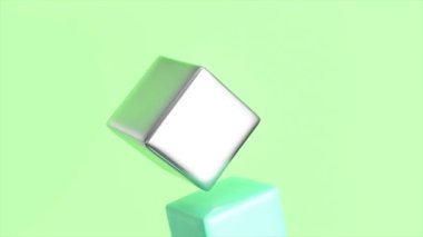 Abstract concept. Small cube pillows flock to the center and stick to each other. Geometric figures. Blue, green, metallic color. 3d animation. High quality 4k footage