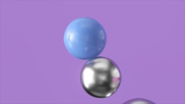  The blue purple and metal spheres collide and change shape. Soft round flying balls. Rubber. 3d animation. High quality 4k footage