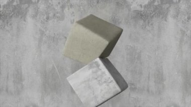 Abstract concept. Soft gray cubes fly against the background of a concrete wall. Cubes collide with each other and connect. High quality 4k footage