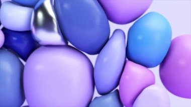  The blue purple and metal spheres collide and change shape. Soft round flying balls. Rubber. 3d animation. High quality 4k footage