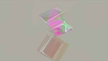 Transparent soft rainbow cubes flock to the center and stick to each other. Bubble. Geometric figures. 3d animation. High quality 4k footage